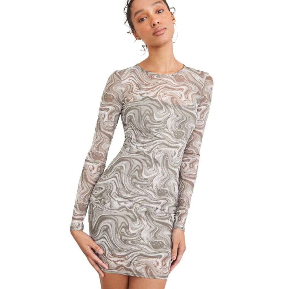 Forever 21 Marbled grey long sleeve mesh dress with psychedelic swirl pattern